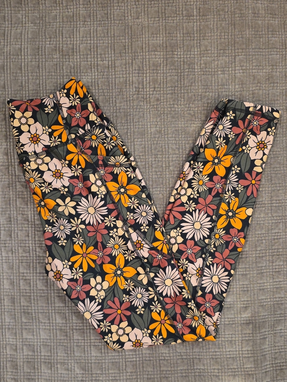 Gilly Hicks Black Floral Leggings with Yellow and Pink Blooms